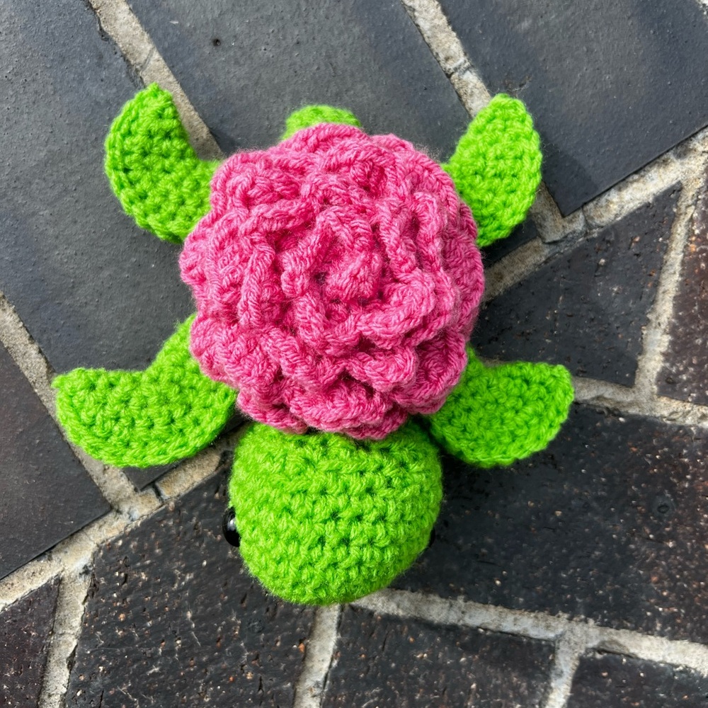 Hand Crocheted Pink Rose Sea Turtle Stuffed Animal Plushie! - Picture 5 of 13